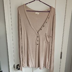 POL Womens Sz Small TAN,ribbed Long Sleeve Top. Nwots. Oversized